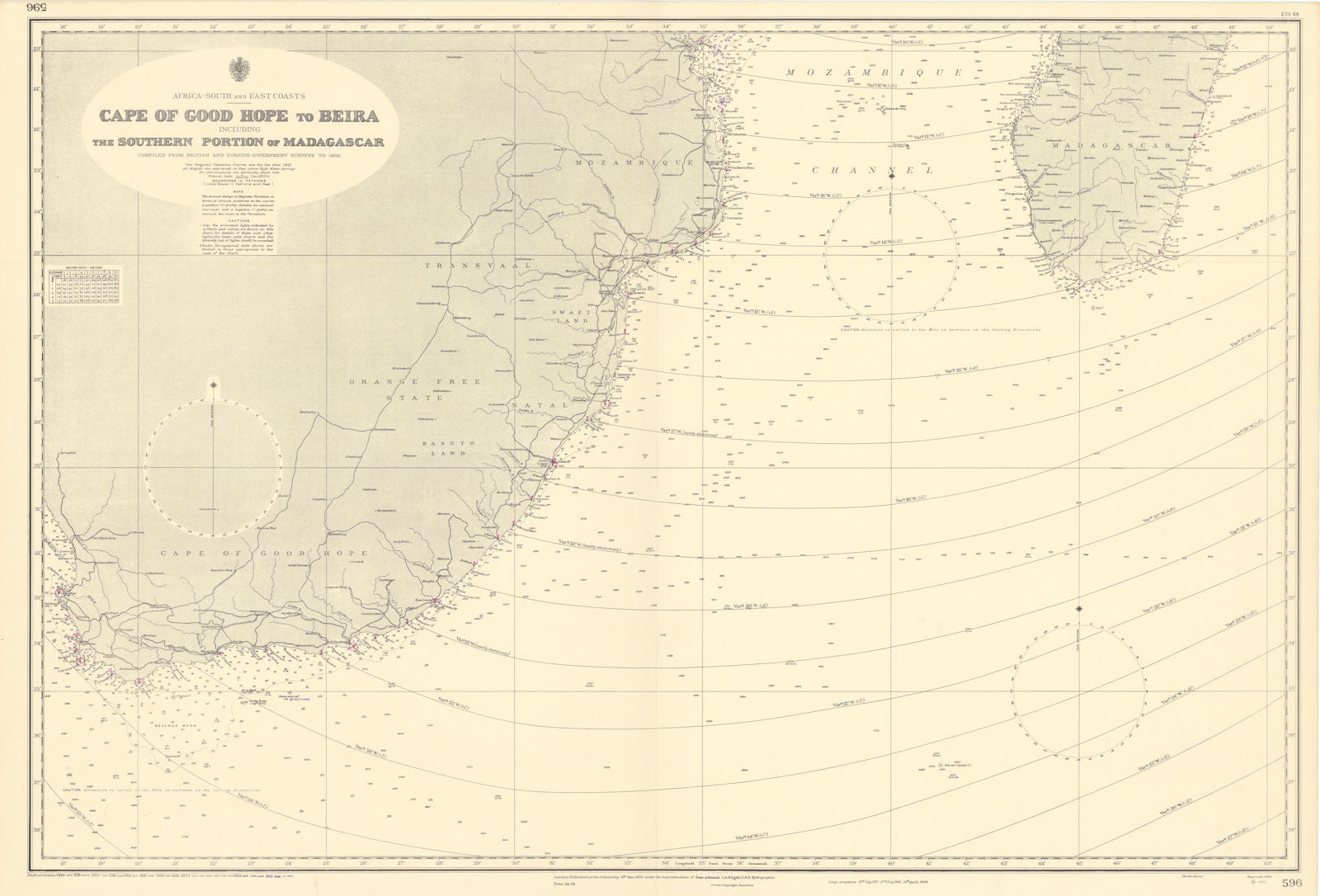 Southern Africa Cape of Good Hope-Madagascar ADMIRALTY sea chart 1935 (1955) map